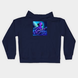 Purple Octopus Playing Heavy Metal in the Ocean Kids Hoodie